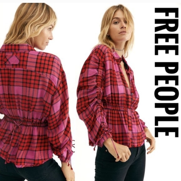 Free People Tops - Free People Women's Pacific Dawn Drawstring Plaid Shirt Size M NWT